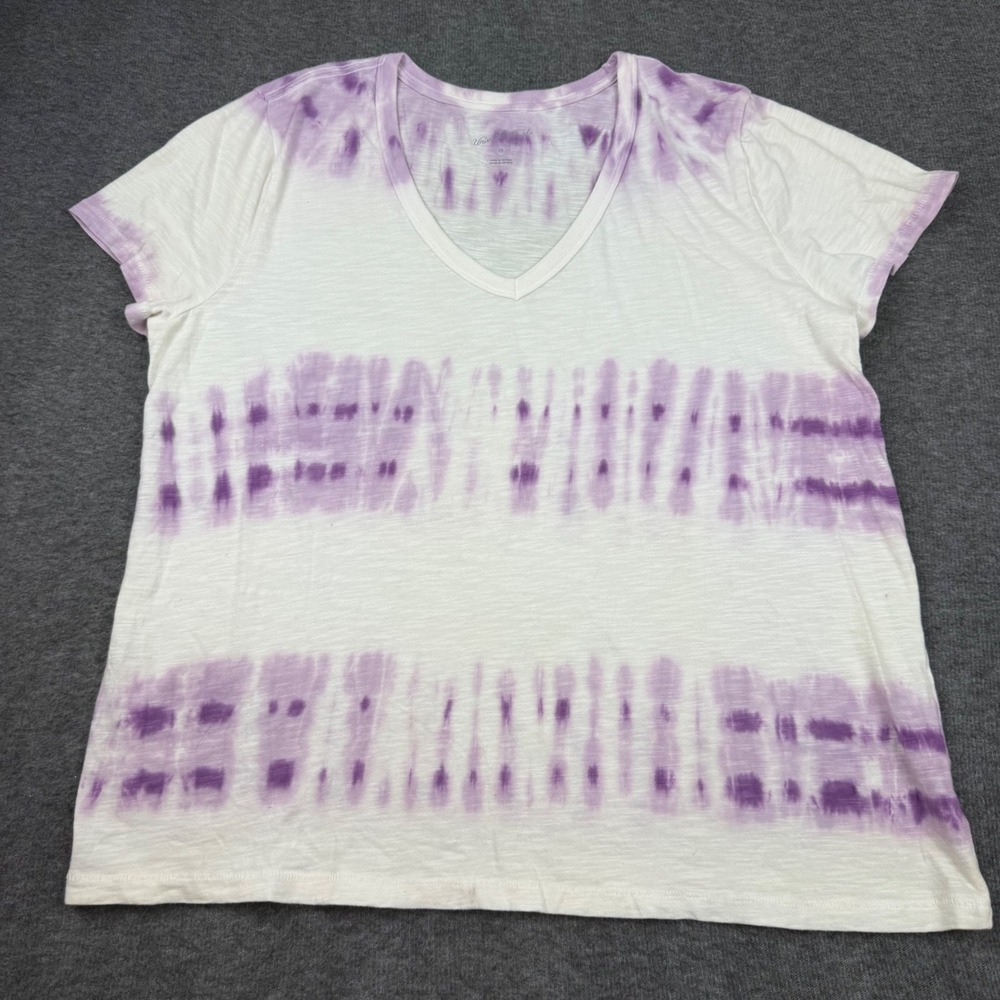 Universal Thread Tie Dye Tee Womens XXL White Purple V-Neck Cotton Short Sleeve